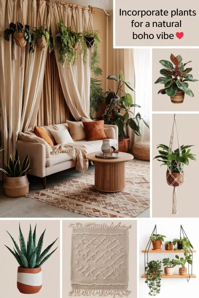 bohemian living room ideas Incorporate Plants 