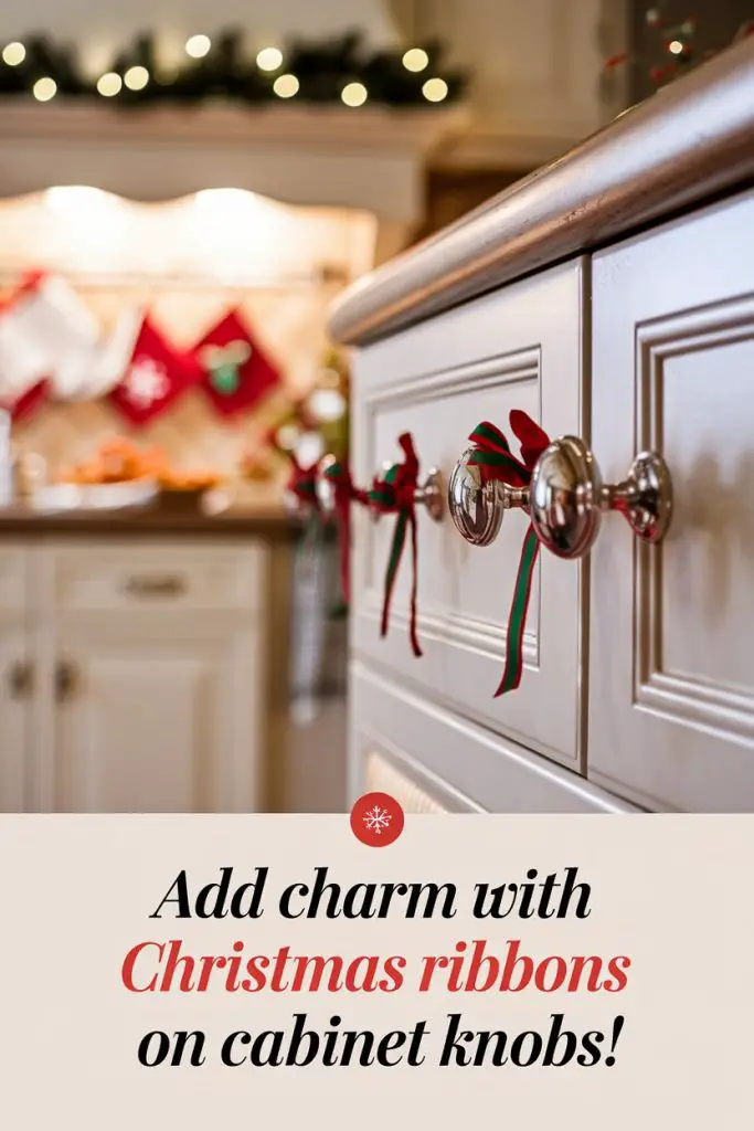 Christmas Ribbon on Cabinet Knobs