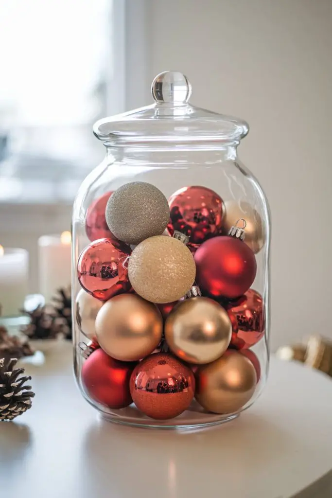 Ornament-Filled Glass Jar