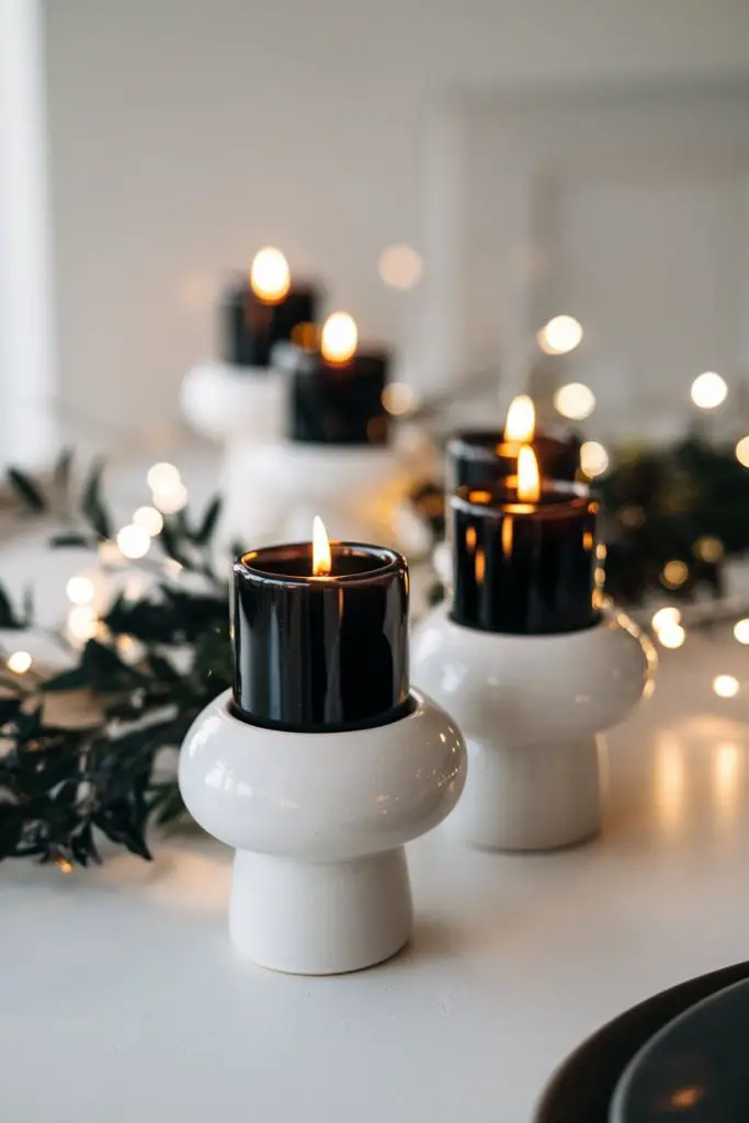 Black Candles with White Holders