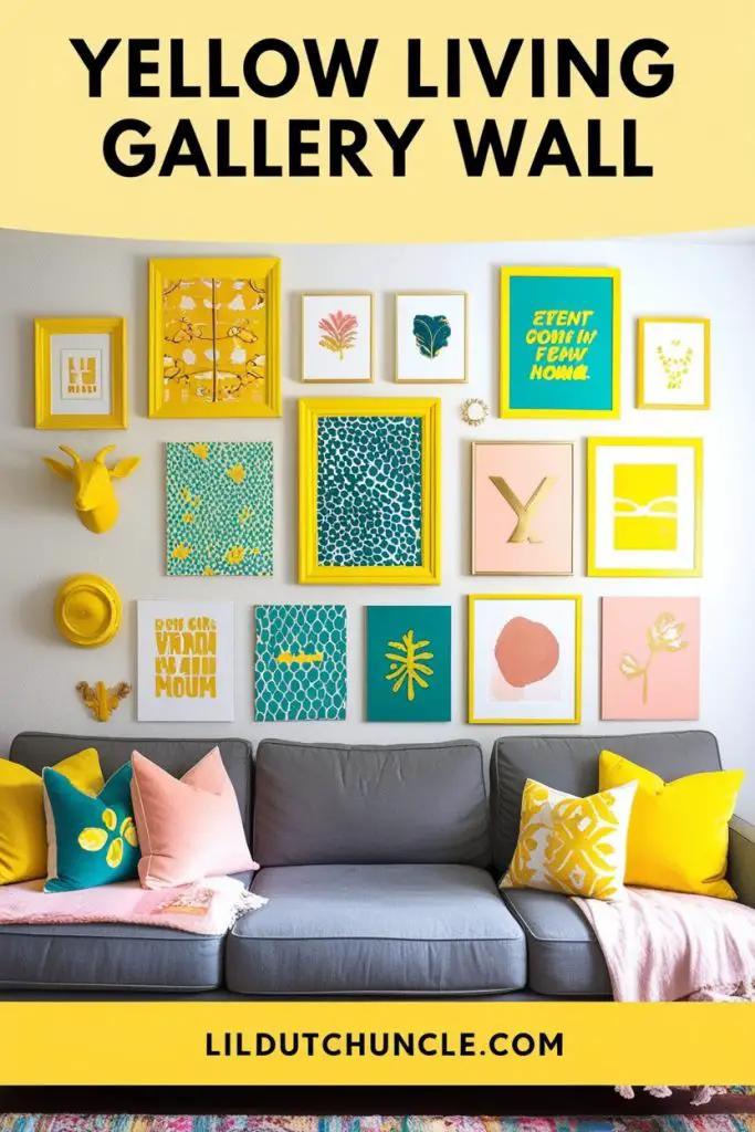 Colorful Gallery Wall with Yellow Accents