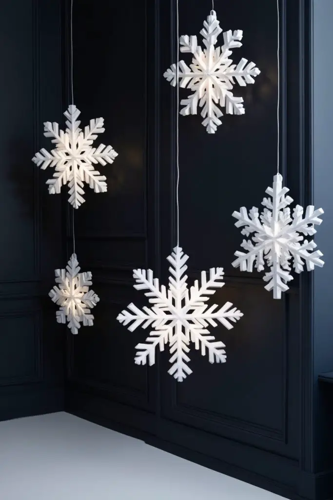 Crisp White Snowflakes on Dark Walls