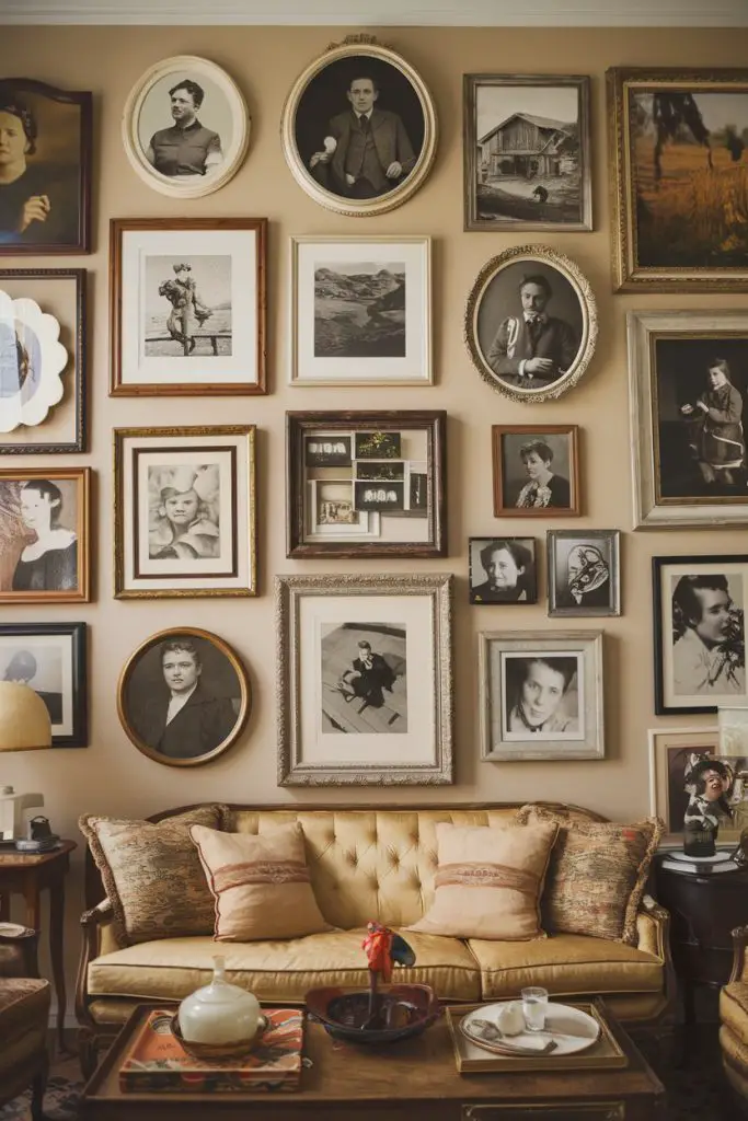 Gallery Wall with Vintage Art and Portraits