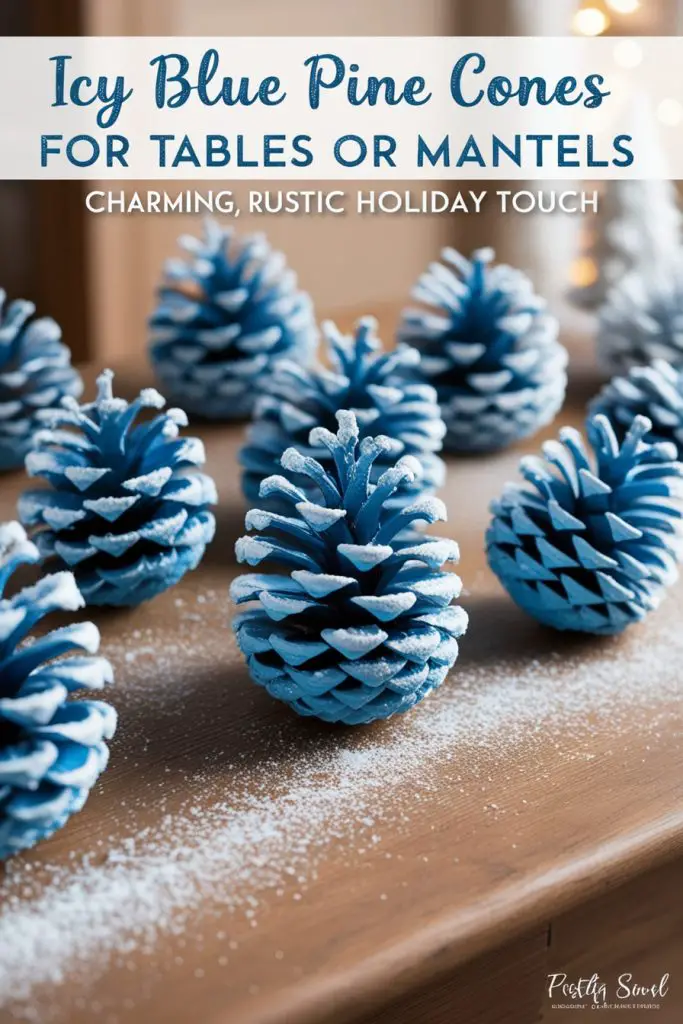 Icy Blue Pine Cones for Tables or Mantels