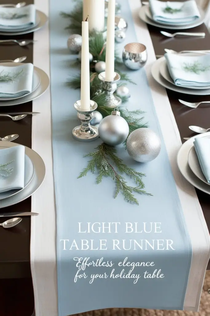 Light Blue Table Runner with Silver Accents