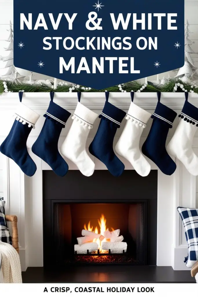 Navy and White Stockings on the Mantel