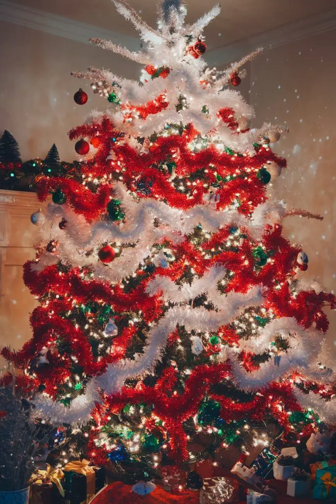 Red and White Tinsel Tree