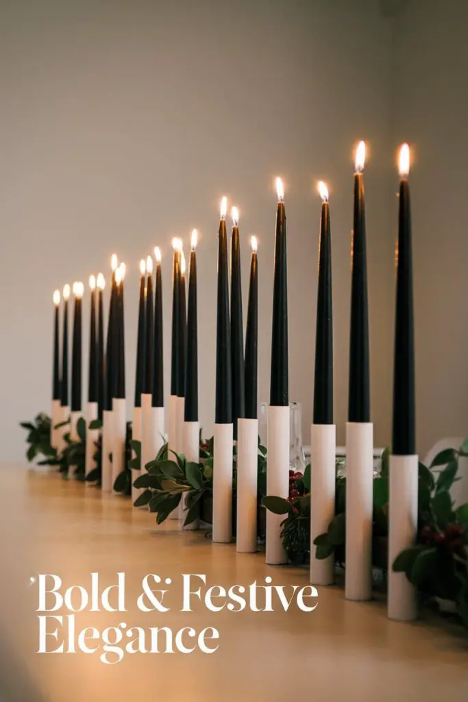 White Candle Holders with Black Candles