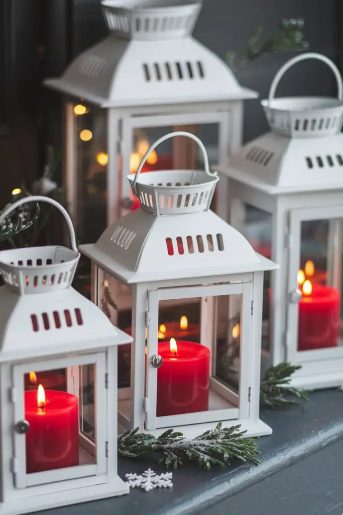 White Lanterns with Red Candles