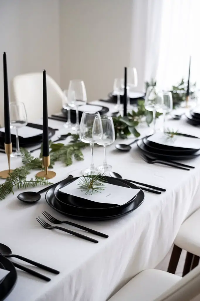 White Tablecloth with Black Tableware