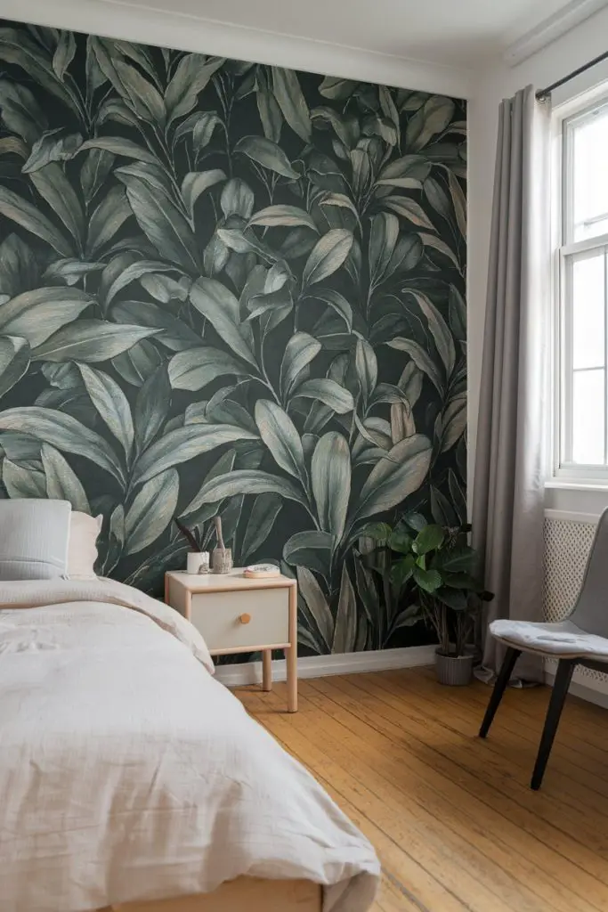 Accent Wall with Botanical Wallpaper