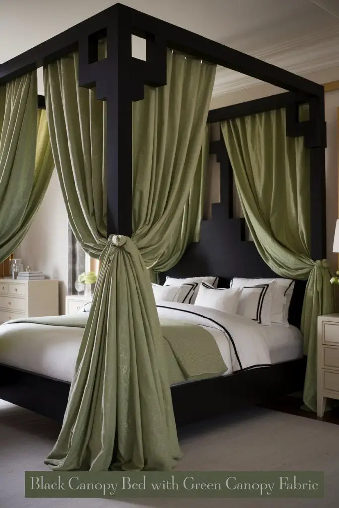 Black Canopy Bed with Green Canopy Fabric