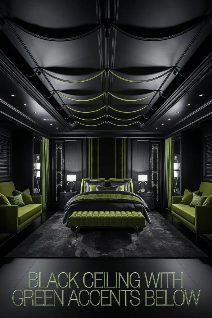 Black Ceiling with Green Accents Below