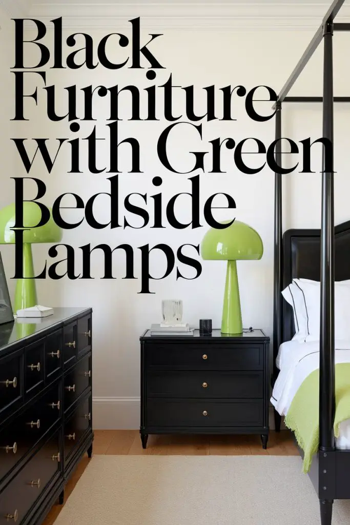 Black Furniture with Green Bedside Lamps