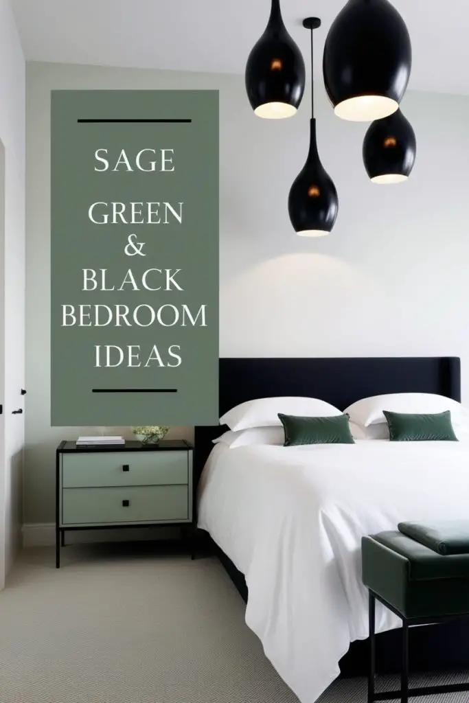 Black Pendant Lights Over Sage Green Nightstands