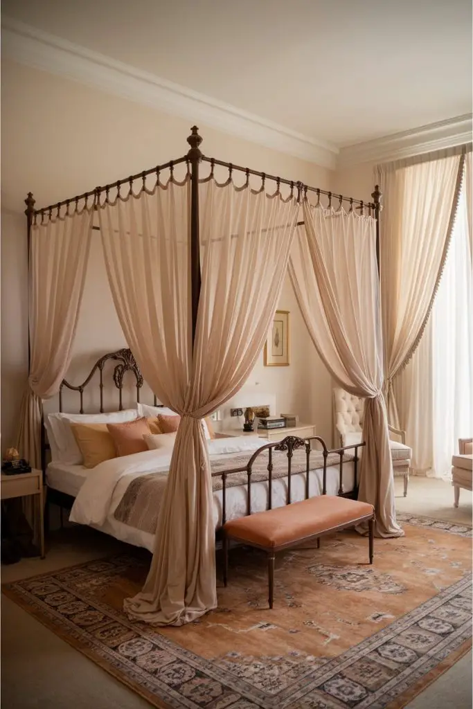 Dreamy Canopy Bed with Sheer Curtains