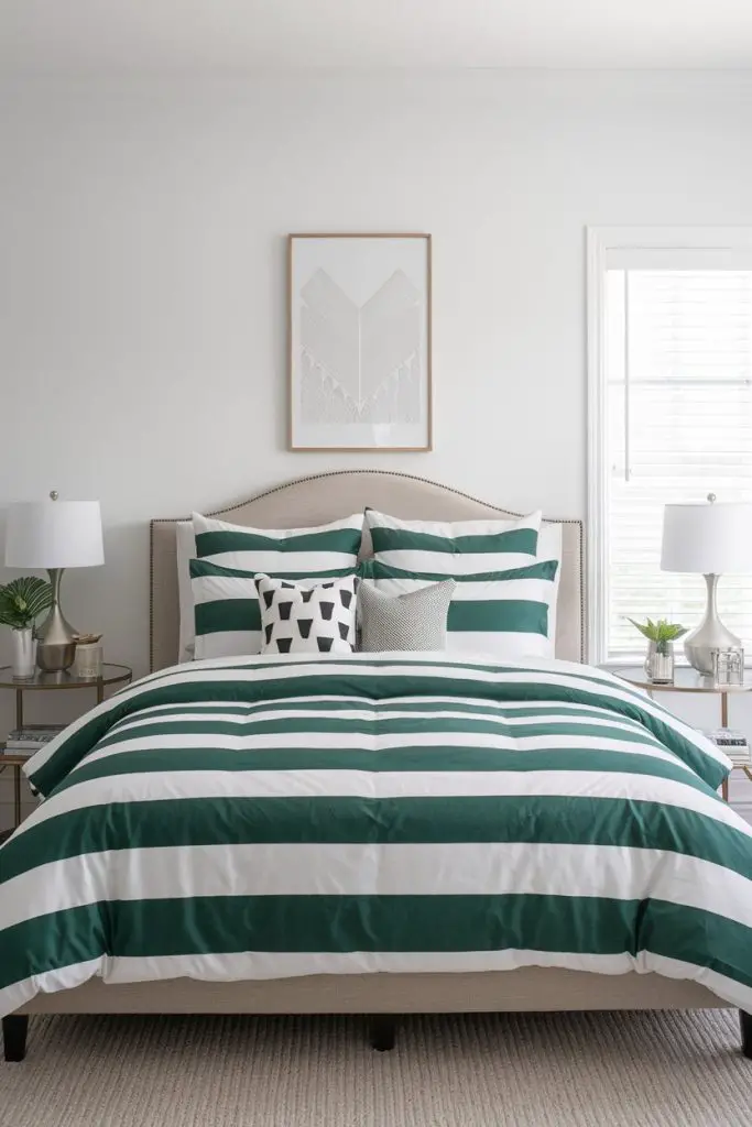 Emerald Green Bedding with Geometric Patterns