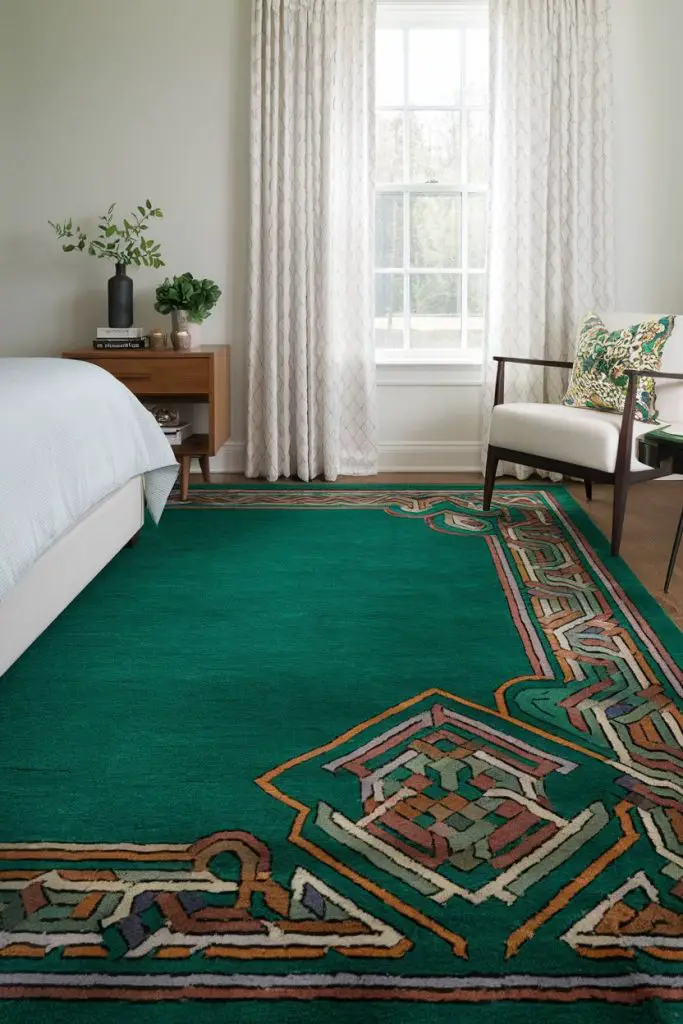 Emerald Green Carpet with Patterned Borders