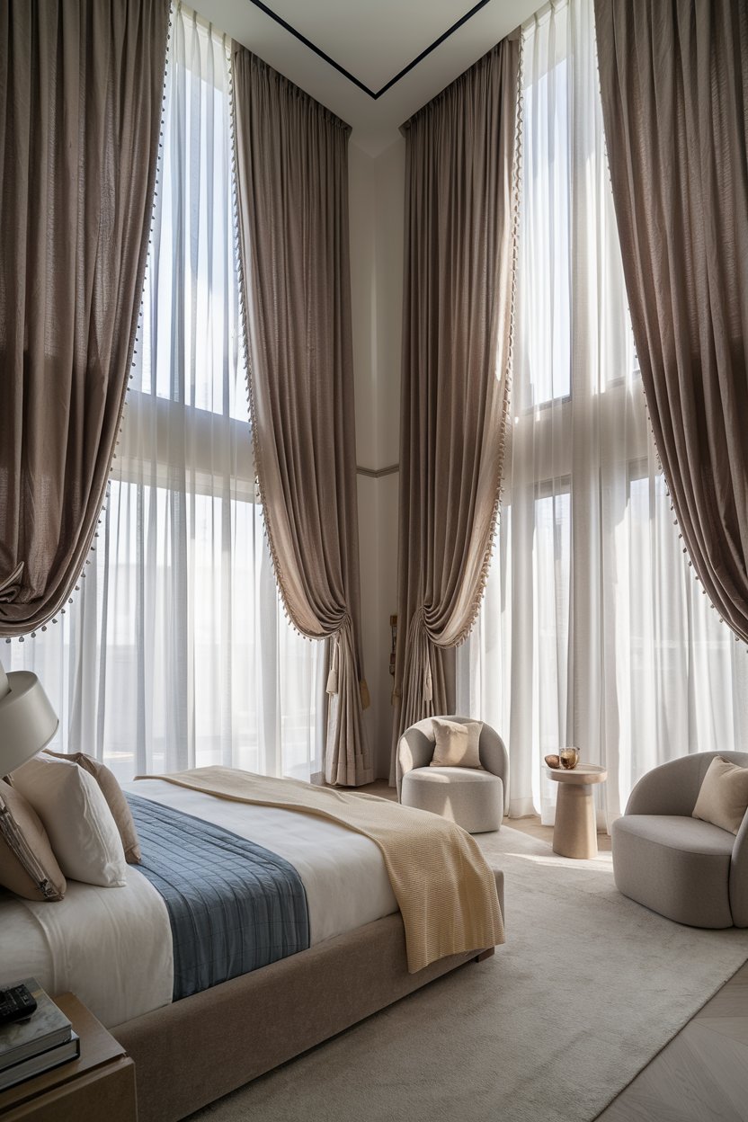 Illustration of High Ceiling Apartment Floor-To-Ceiling Curtains