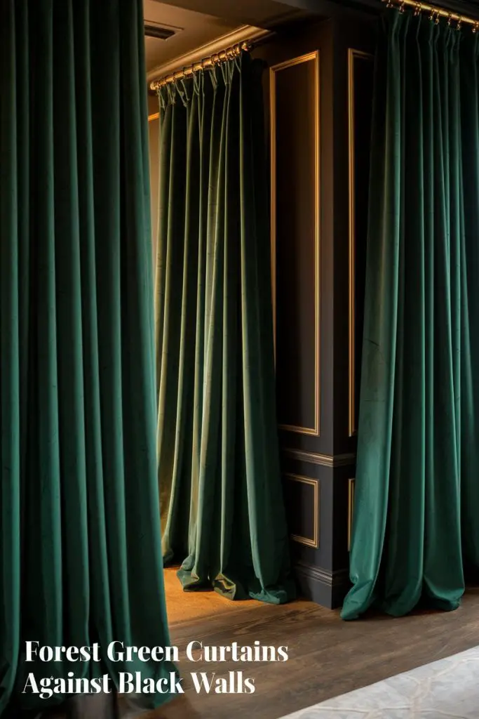 Forest Green Curtains Against Black Walls