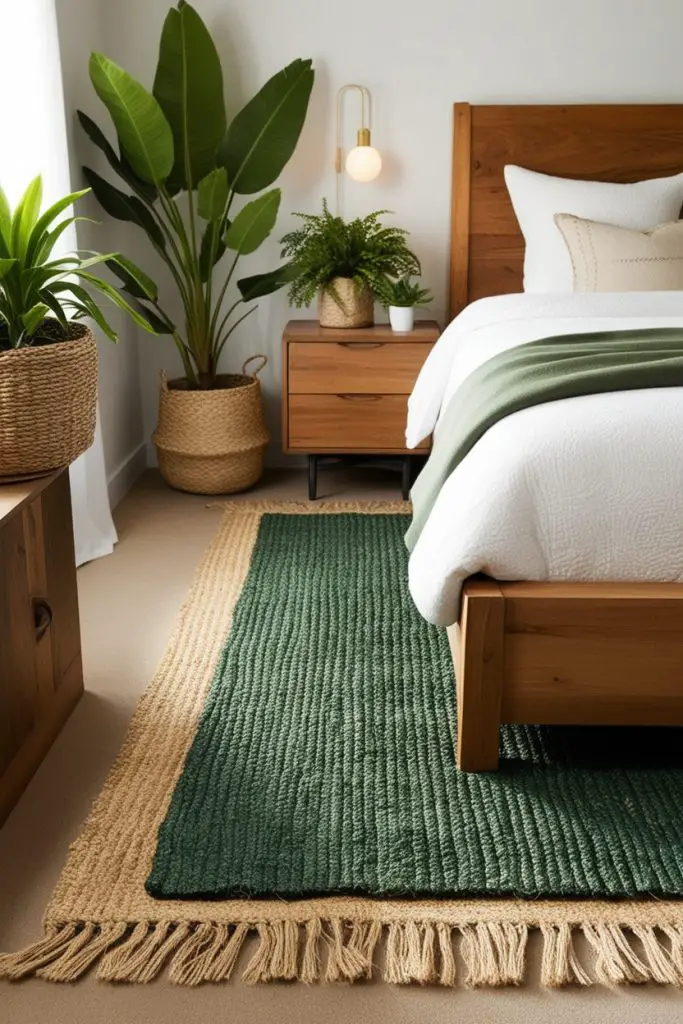 Forest Green and Natural Fiber Area Rug