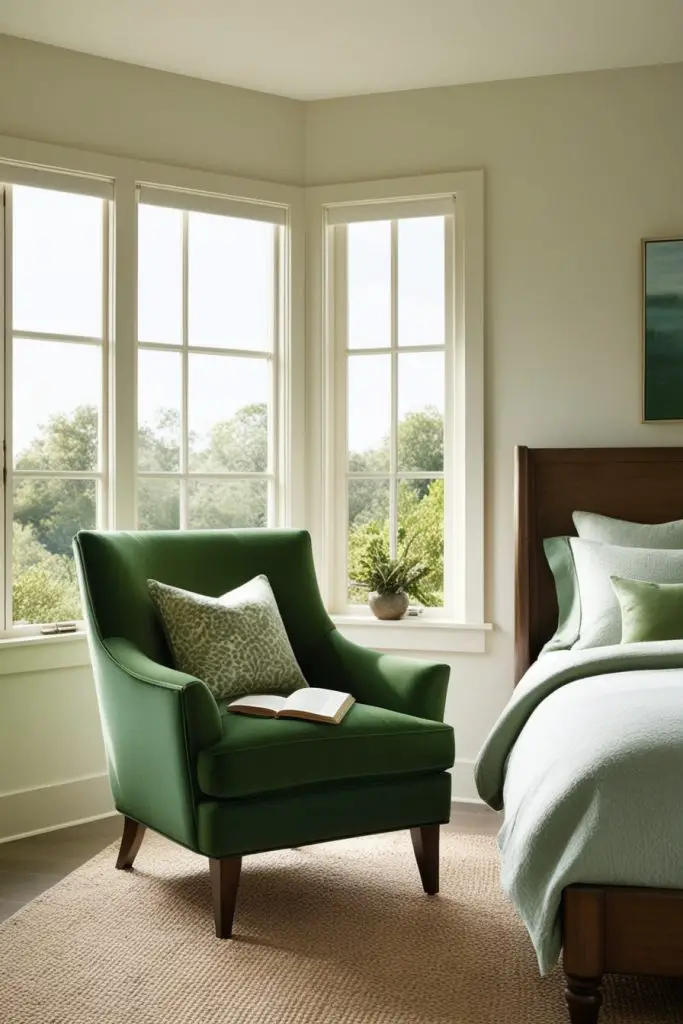 Hunter Green Accent Chair by the Window