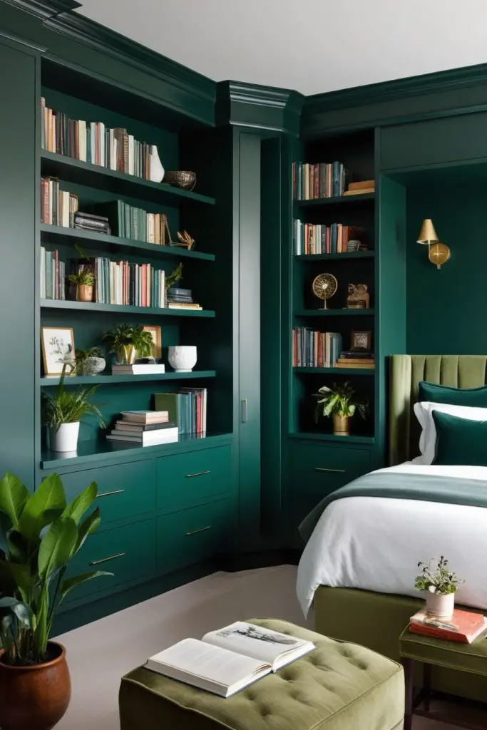 Hunter Green Built-In Bookshelves