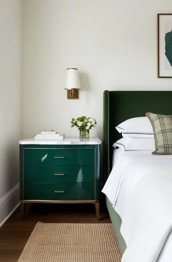 Hunter Green Nightstands with Marble Top