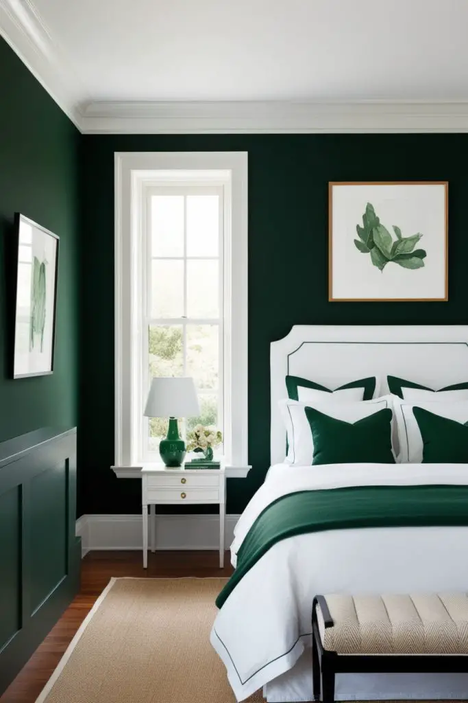 Hunter Green Walls with White Trim