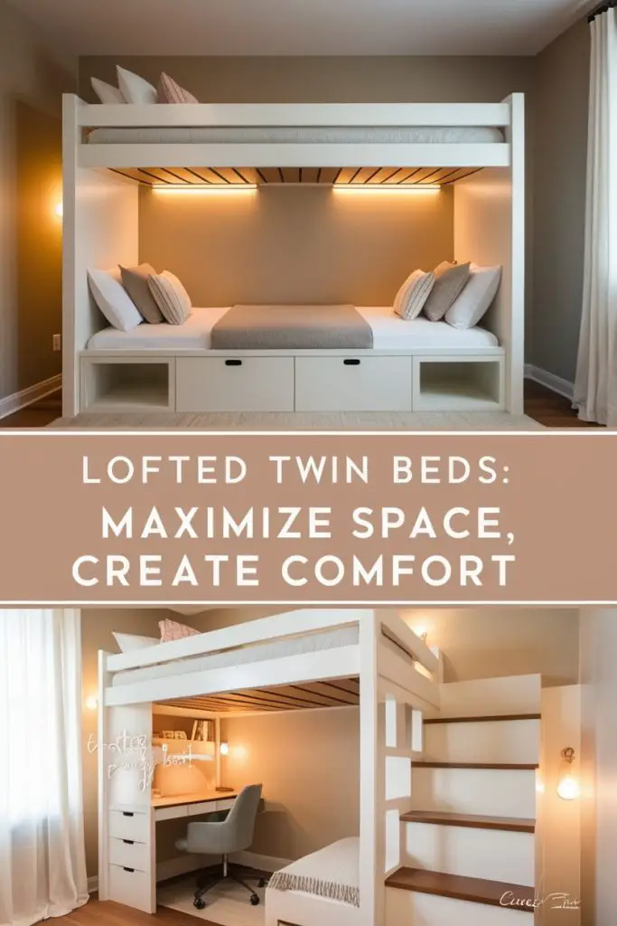 Lofted Beds with a Shared Workspace Below