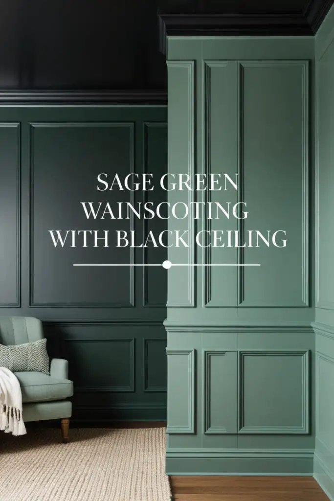 Sage Green Wainscoting with Black Ceiling