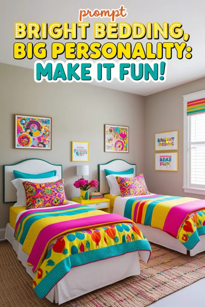 Twin Beds with Bright, Fun Bedding