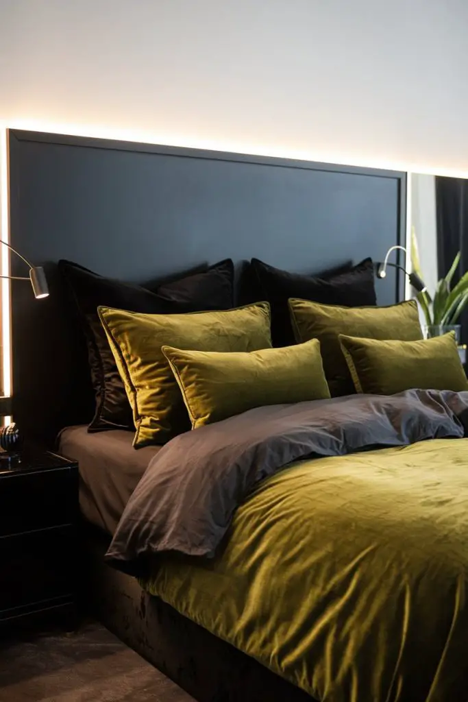 Velvet Green Bedding with Black Accents