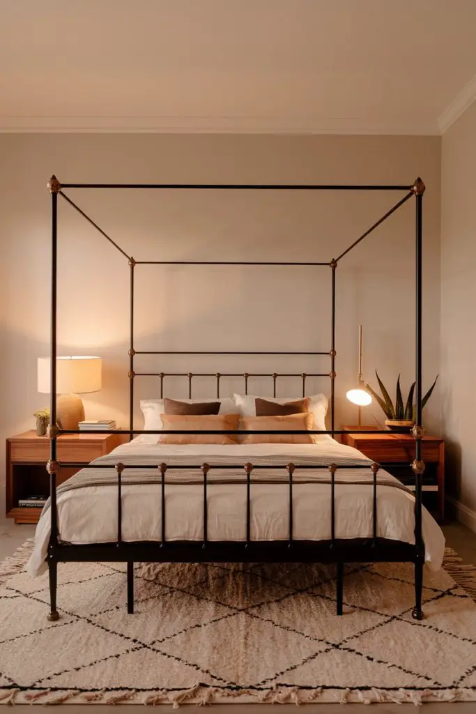 Black Bed Frame with Brass Accents