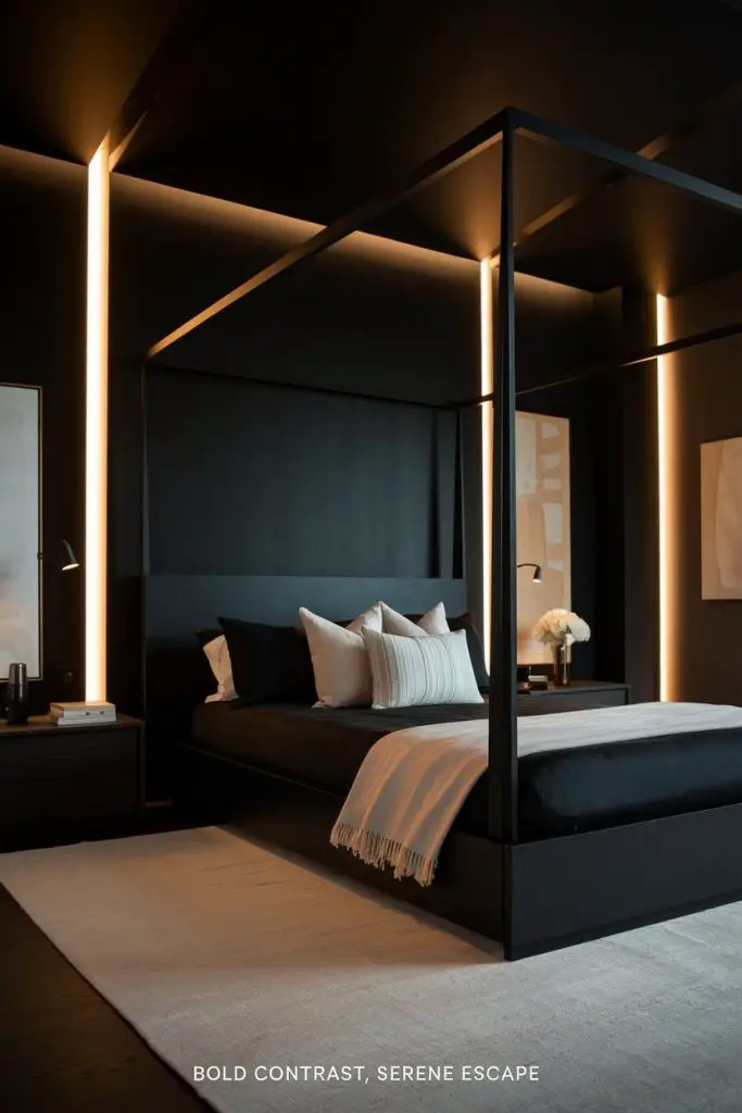 Black-Walled Room with Light-Colored Accents