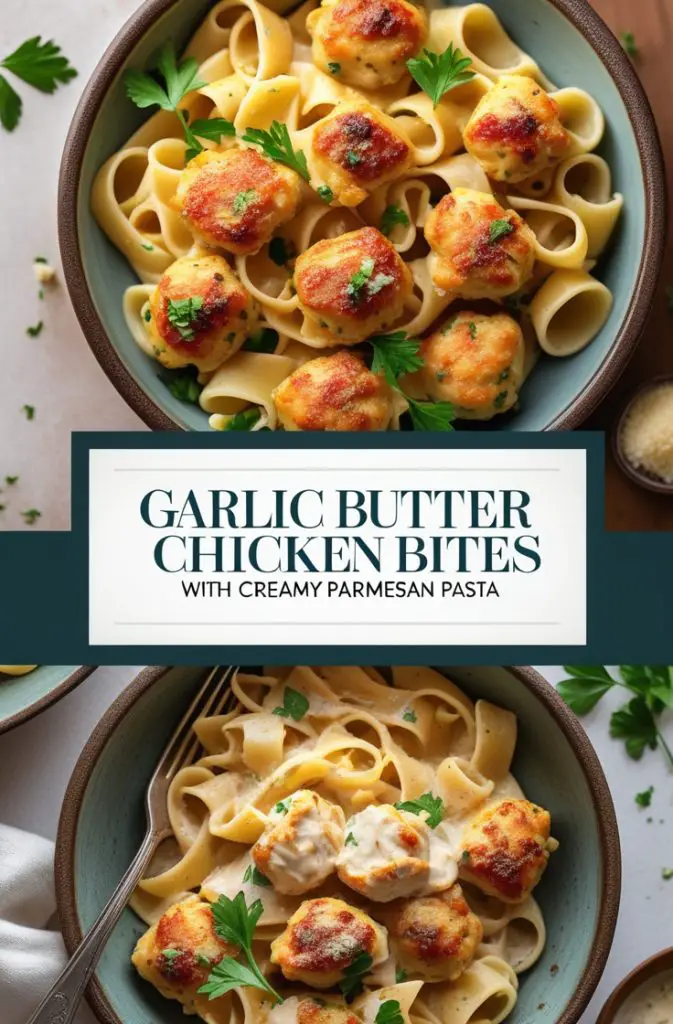 Garlic Butter Chicken Bites with Creamy Parmesan Pasta