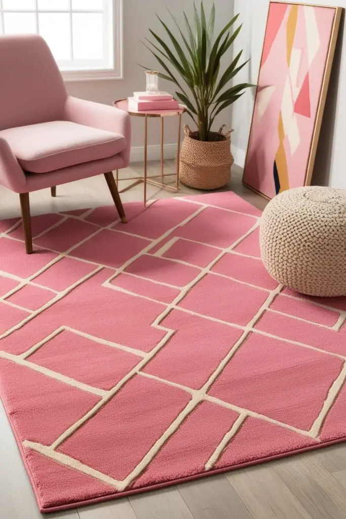 Pink Rug with Geometric Patterns