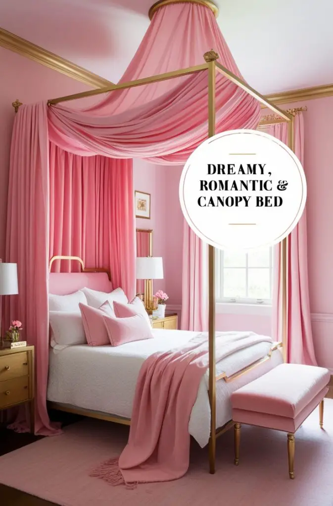 Pink and Gold Canopy Bed