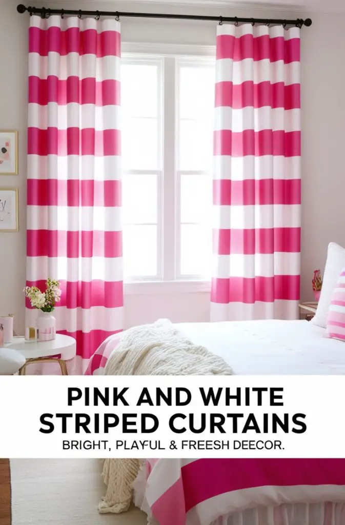 Pink and White Striped Curtains