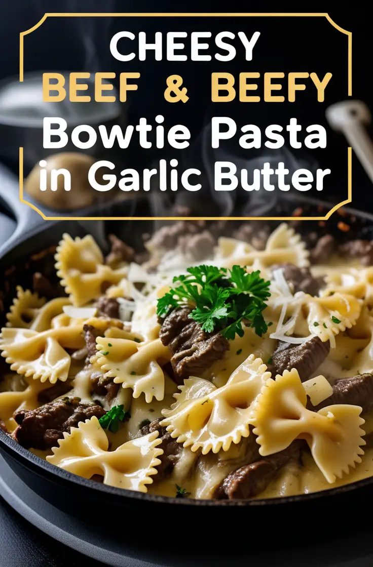 Cheesy Beef and Bowtie Pasta in Garlic Butter