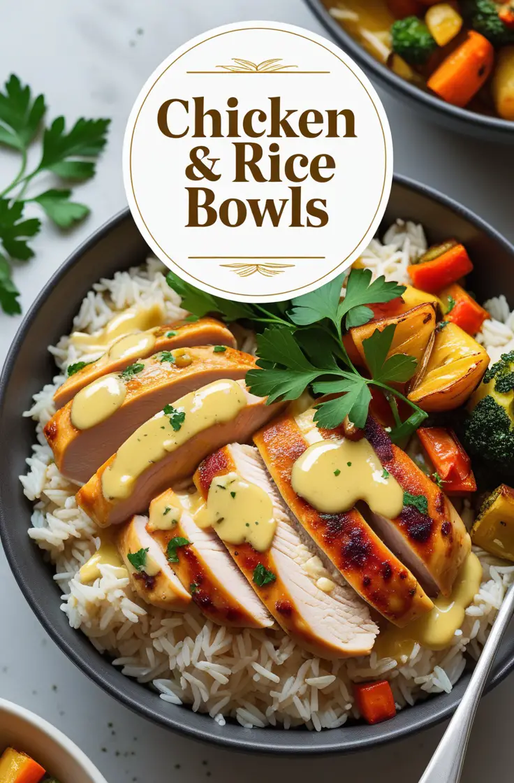 Chicken & Rice Bowls with Creamy Garlic Sauce