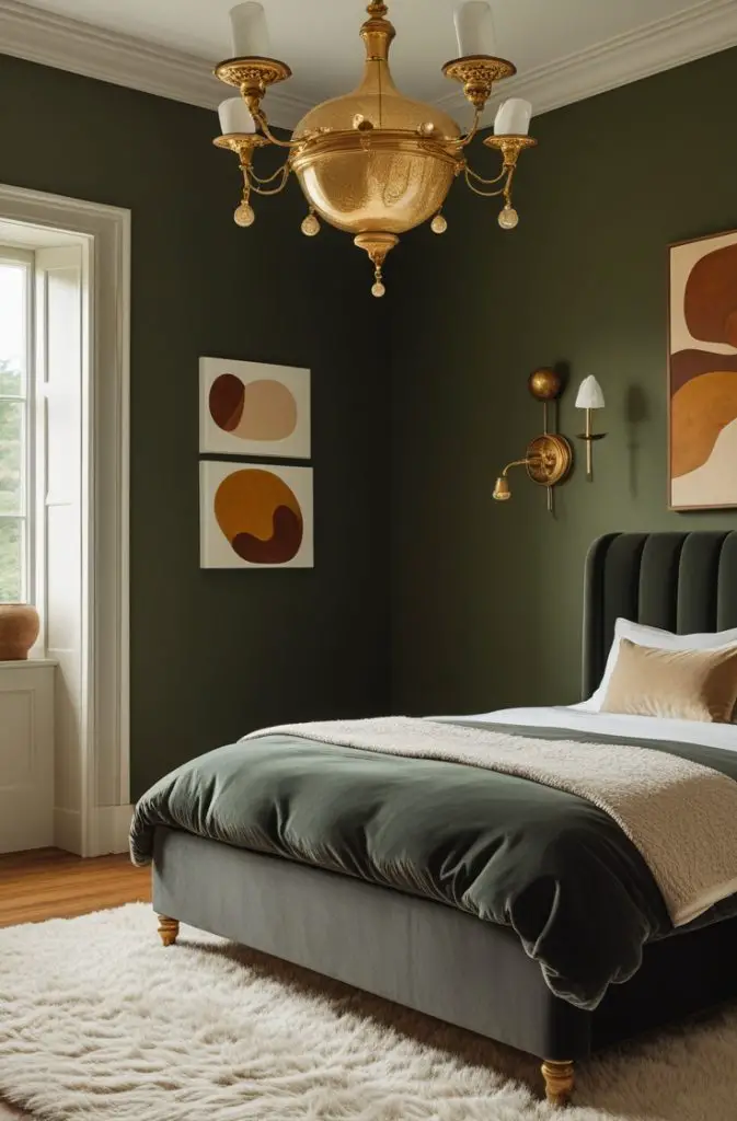 Dark Olive Green and Brass Lighting