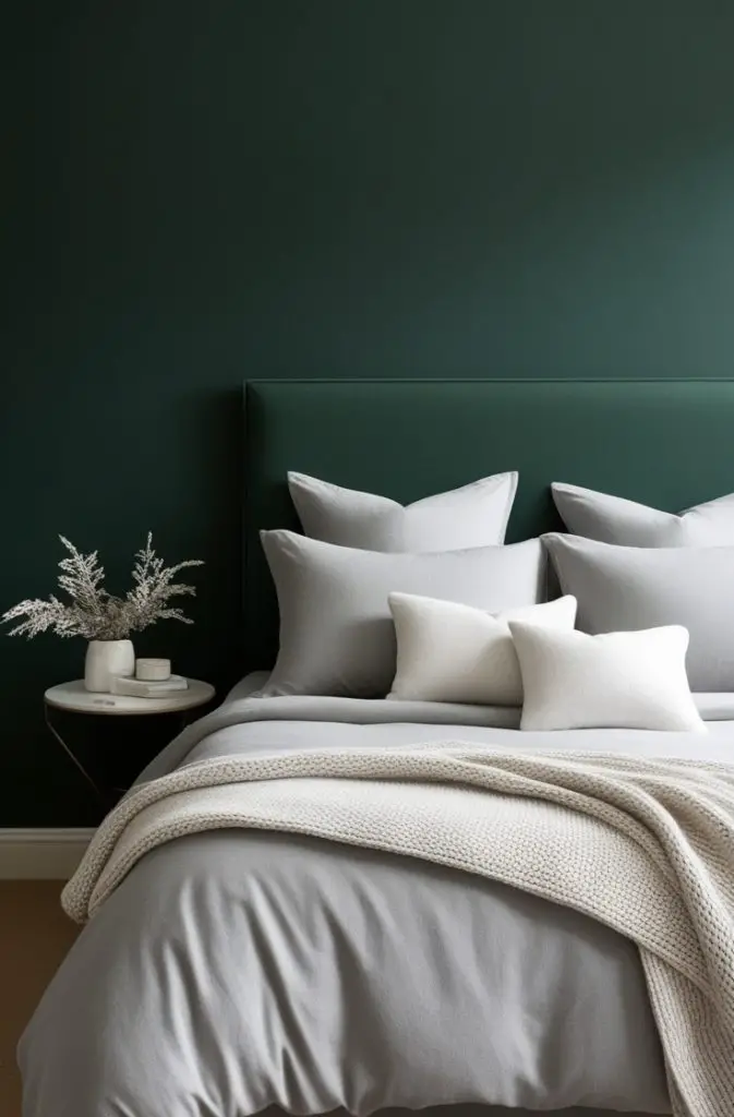  Deep Green with Light Grey and White Bedding