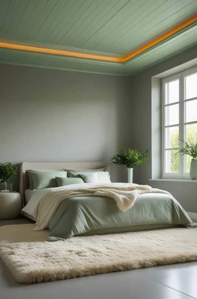  Sage Green Ceiling with Grey Walls