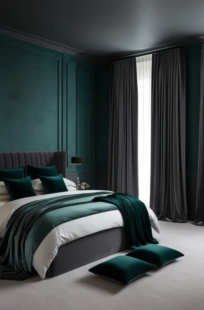  Teal Green and Charcoal Grey Bedroom