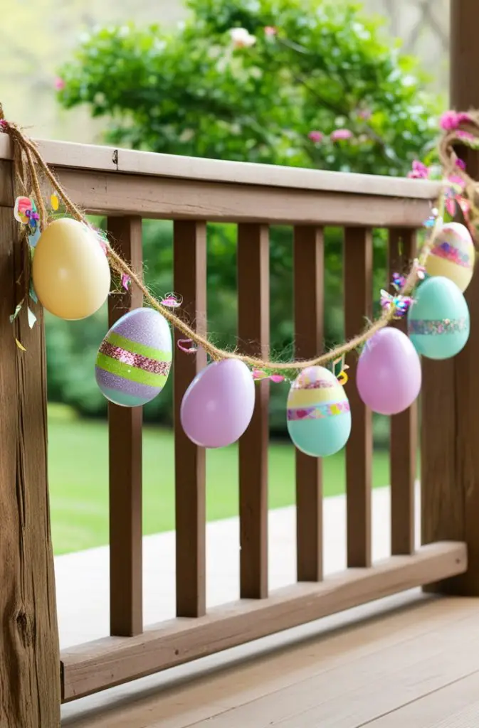 Easter Egg Garland Across the Railings