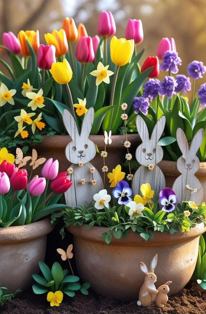 Spring Planters With Bunny Picks