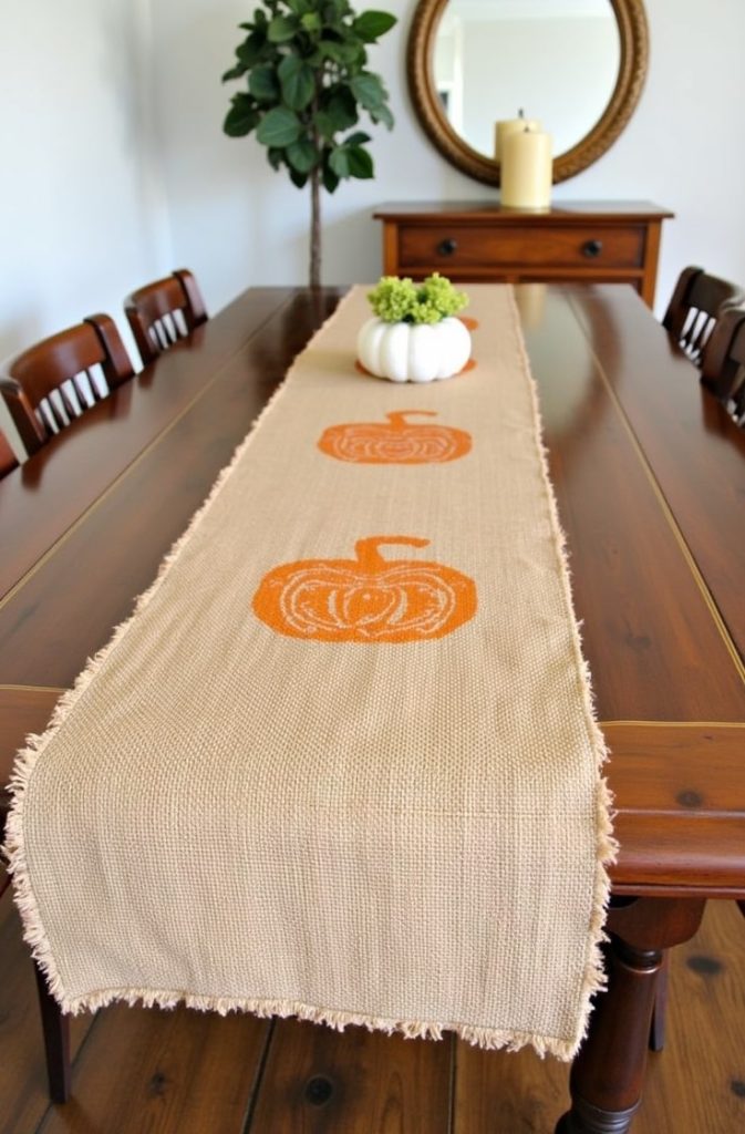 Burlap Table Runner with Fall Motifs