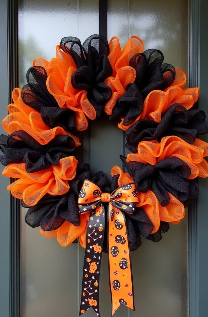 Classic Black & Orange Mesh Wreath