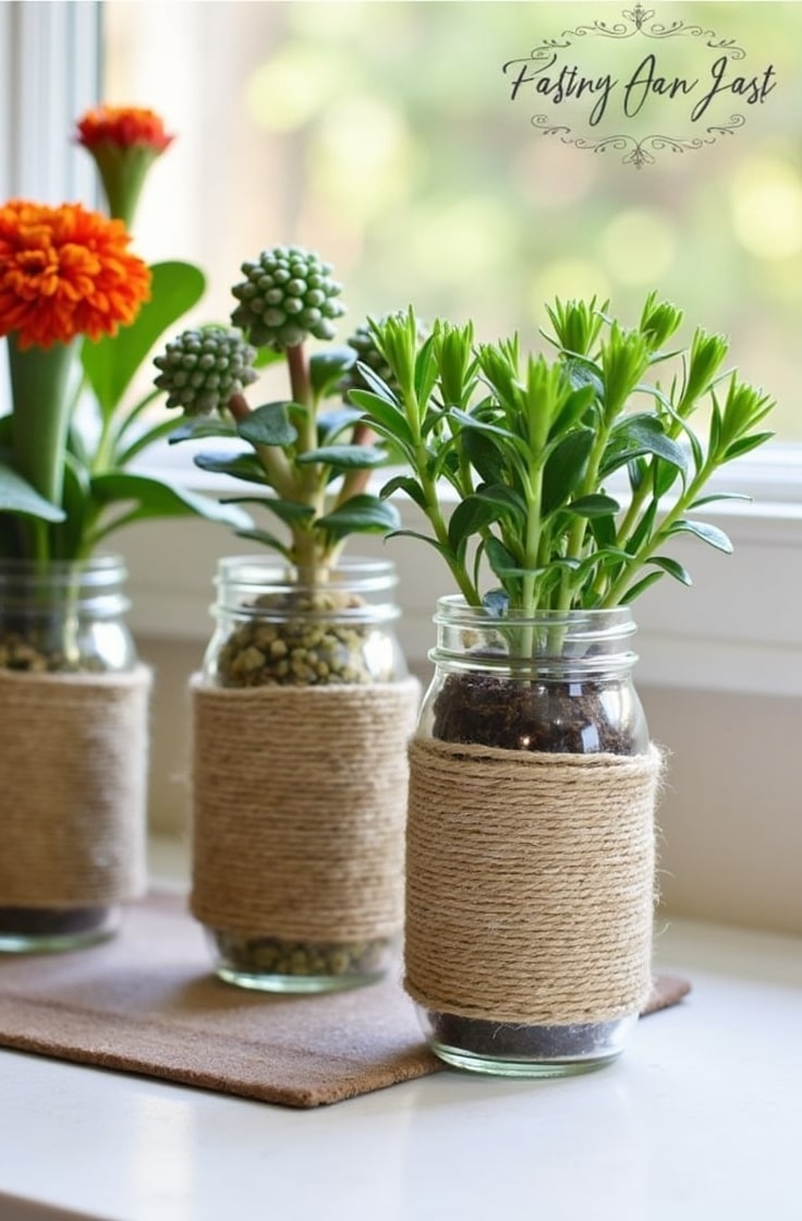 Fall-Themed Mason Jar Planters-min